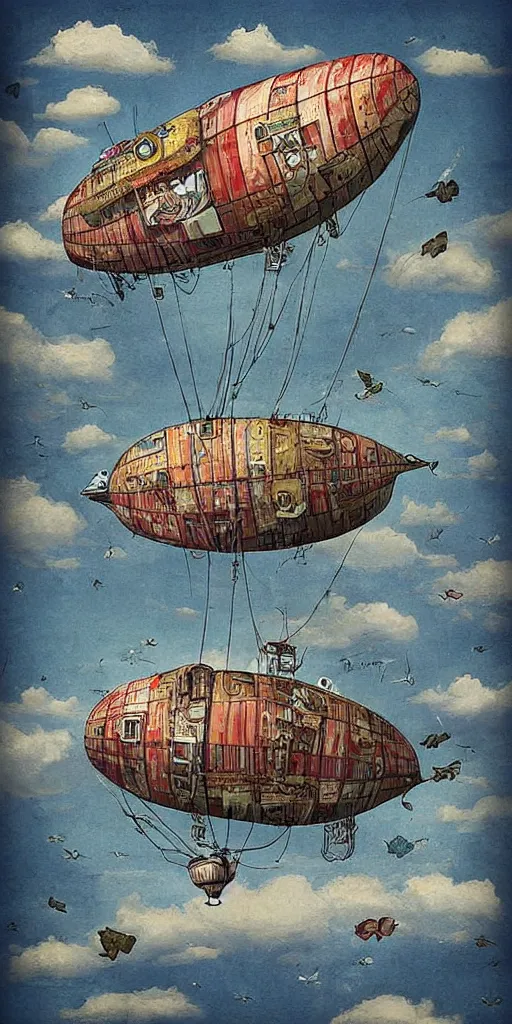 Image similar to a vintage living airship by alexander jansson and where's waldo