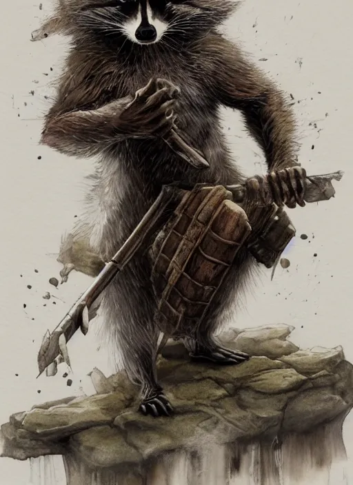 Image similar to portrait, male anthropometric raccoon barbarian, watercolor, dramatic lighting, cinematic, establishing shot, extremely high detail, foto realistic, cinematic lighting, pen and ink, intricate line drawings, by Yoshitaka Amano, Ruan Jia, Kentaro Miura, Artgerm, post processed, concept art, artstation, matte painting, style by eddie mendoza, raphael lacoste, alex ross