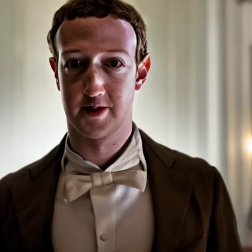 Image similar to Mark Zuckerberg as Calvin Candie in Django Unchained, movie still, EOS-1D, f/1.4, ISO 200, 1/160s, 8K, RAW, unedited, symmetrical balance, in-frame, Sony Vision