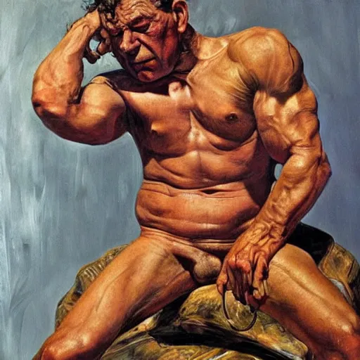 Image similar to high quality high detail painting by lucian freud and frank frazetta, hd, powerful man