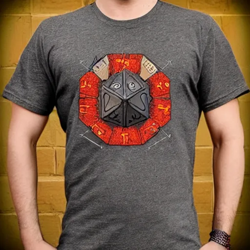 Prompt: dungeons and dragons dice roll on a tshirt