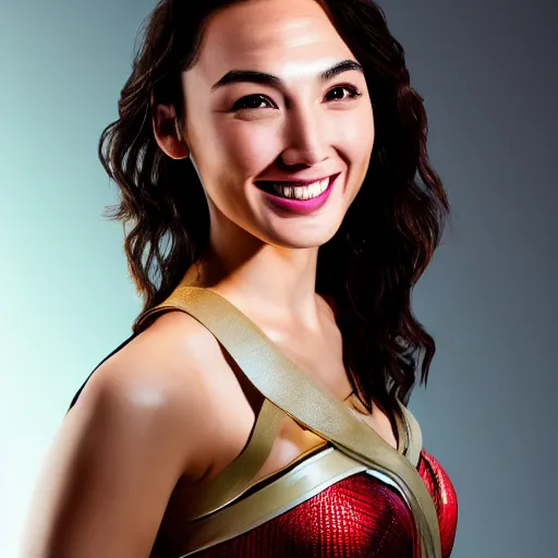 Image similar to smiling Chinese Gal Gadot, lighting by the sunlight , photo studio, HDR, 8k, trending on artstation