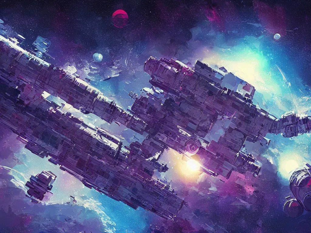 Image similar to a deep space space station by alena aenami, petros afshar