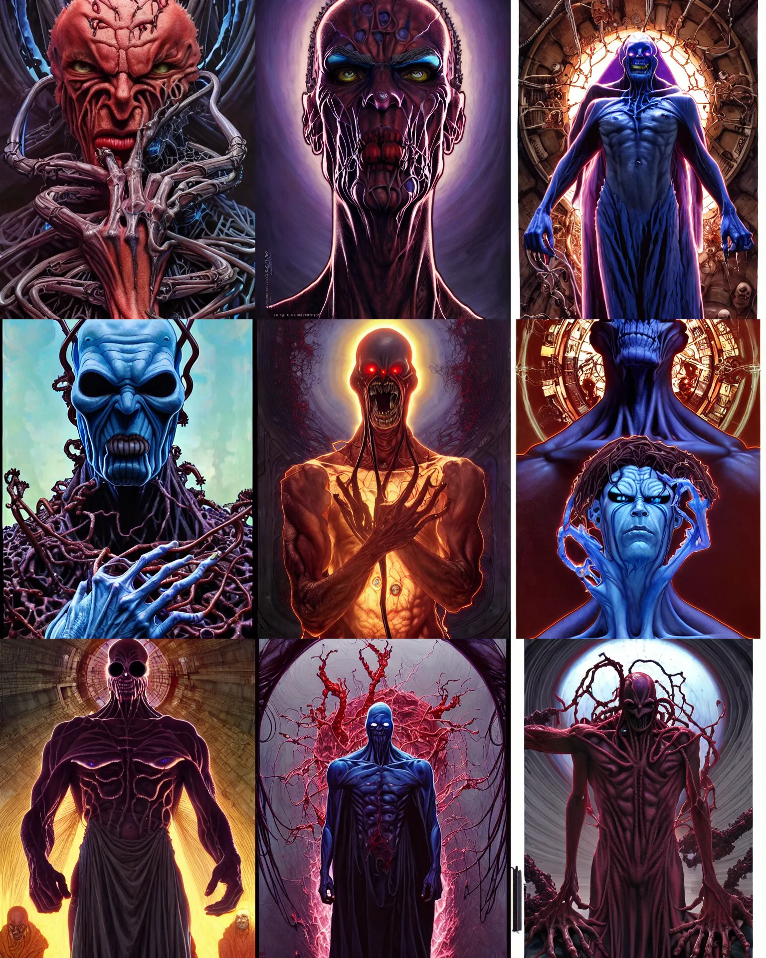 Prompt: the platonic ideal of animatrix of cletus kasady ultimate carnage thanos dementor doctor manhattan chtulu nazgul, detailed, intricate, hyperrealism, intense, scary, decay, dmt, art by brock hofer and artgerm and greg rutkowski and alphonse mucha