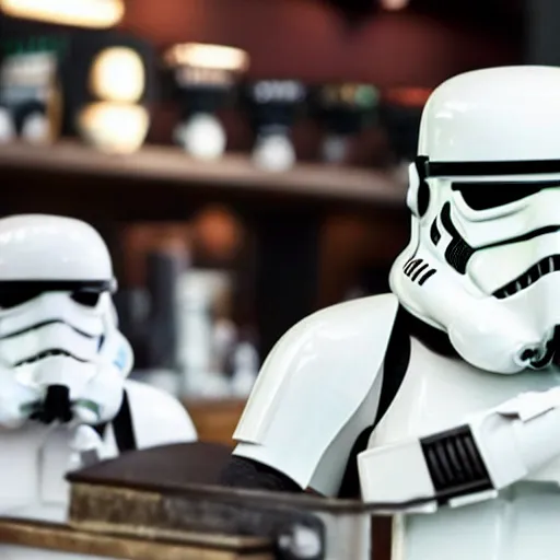 Image similar to stormtrooper drinking starbucks