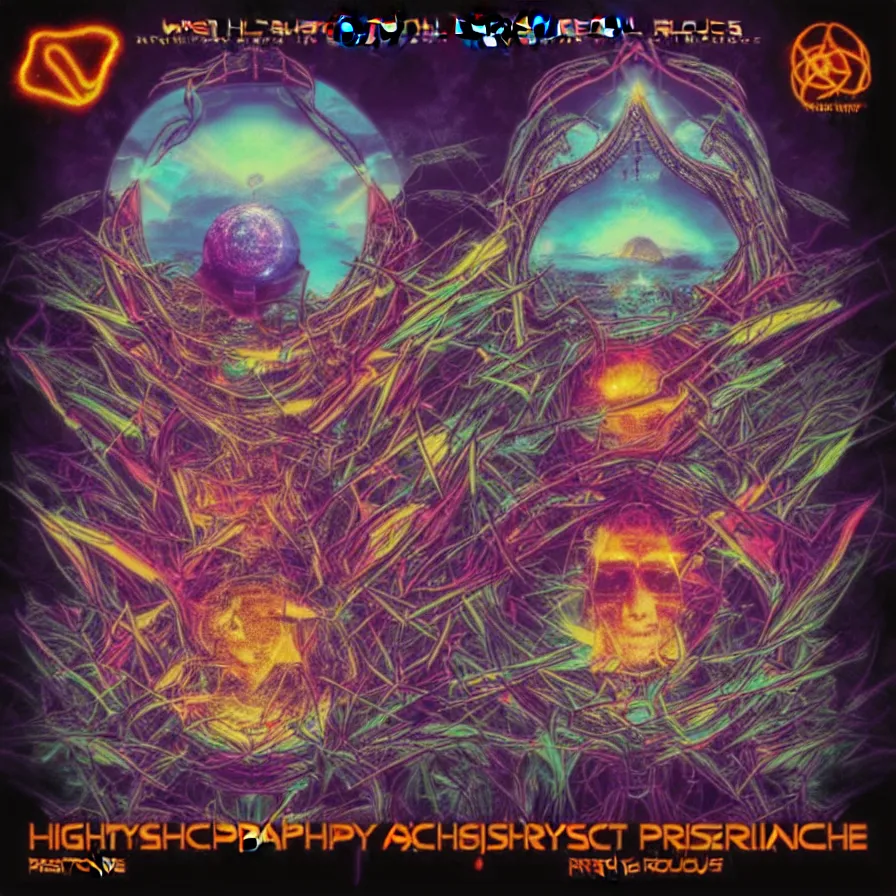 Prompt: a hightech psytrance album cover design withot texts by rusty psyfly for blackout records