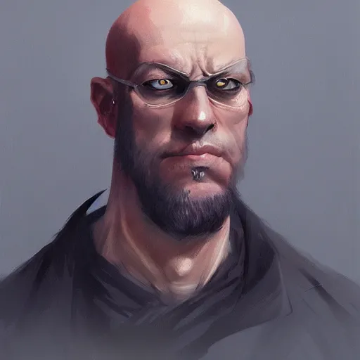 Prompt: bald man with solid black disks over eyes, portrait, behance hd artstation, style of jesper ejsing