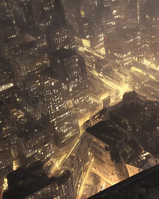 Prompt: a night rooftop scene, light from traffic in the city below, close up shot of a photorealistic gangster wearing a trench coat looking at the city below, unreal engine, hyper realism, realistic shading, cinematic composition, realistic render, octane render, detailed textures, high contrast dark black color