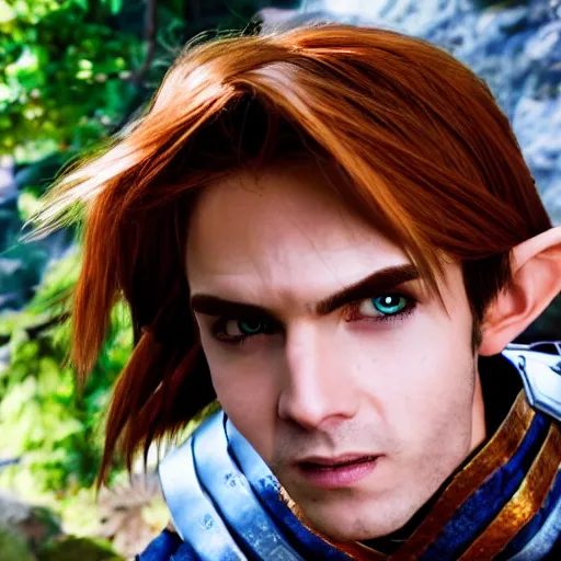 Image similar to link from the legend of zelda as real human, 8 k photography