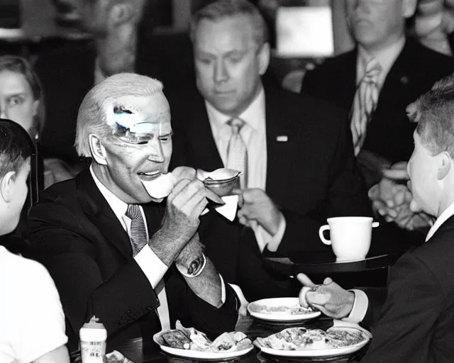 Image similar to a photo of joe biden eating at the applebee's