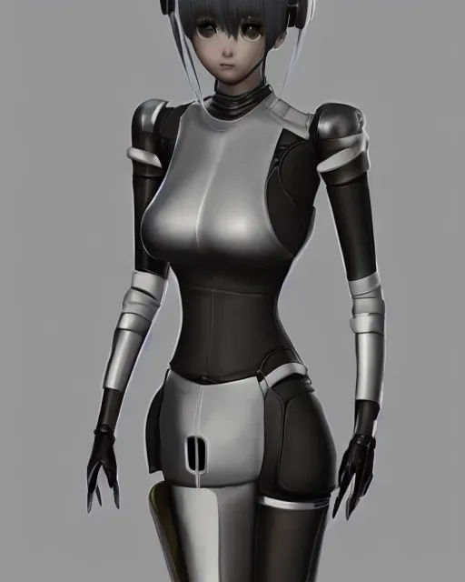 Prompt: CAD screenshot of a realistic android companion modeled after 2B from Nier Automata and with slender body type and prominent ceramic hex tile armor plates wearing wearing short clothes , solidworks, catia, autodesk inventor, unreal engine, gynoid cad design inspired by Masamune Shirow and Nier Automata and Ross Tran, product showcase, octane render 8k