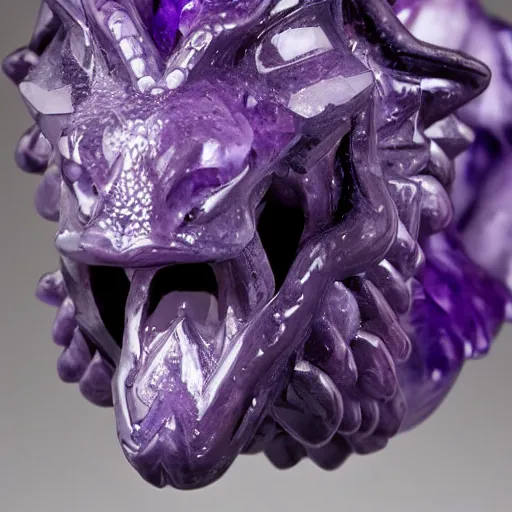 Prompt: detail amethyst sculpture of a dragon