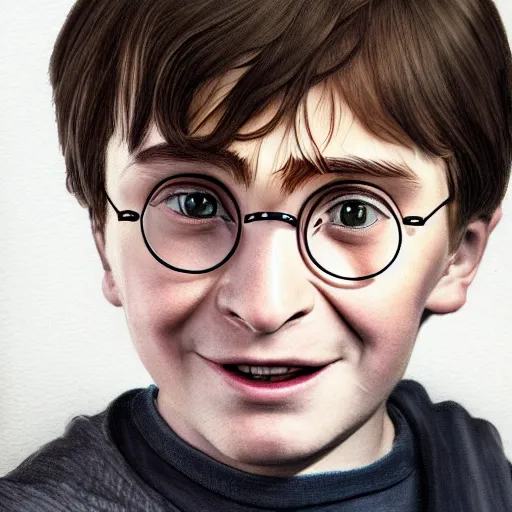 Image similar to a close up portrait of harry potter as a child, art station, highly detailed, concept art, wide angle