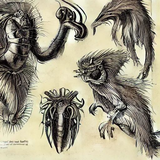 Image similar to bestiary of creatures from the depths of the unconscious psyche