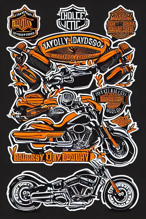 Image similar to Harley Davidson motorbike , sticker, colorful, illustration, highly detailed, simple, smooth and clean vector curves, no jagged lines, vector art, smooth