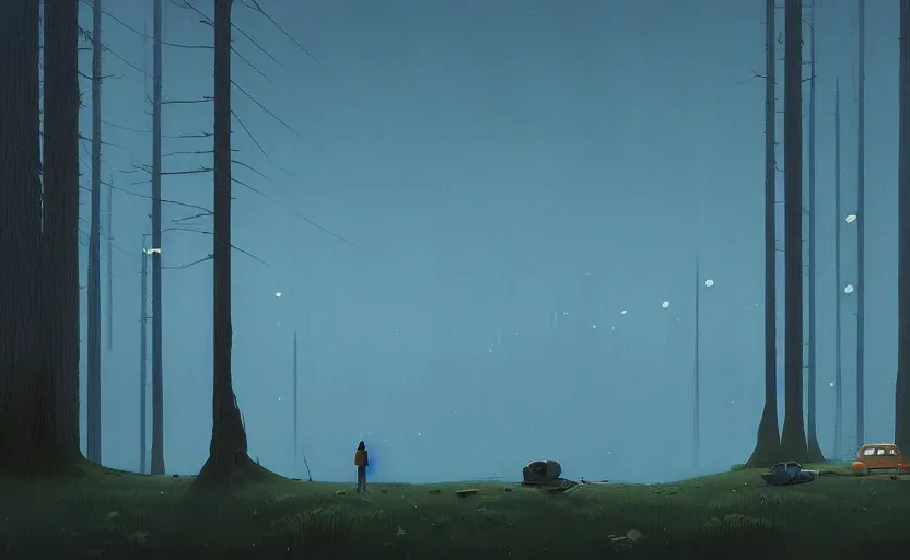 Image similar to a moment of introspection, fantasy, simple, serence, beautiful, meditation, calm, blue by simon stalenhag