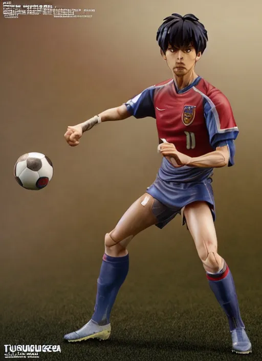 Image similar to captain tsubasa anime figurine, soccer, art by gerald brom, greg rutkowski and artgerm and james jean and zdzisław beksinski, unreal engine, studio lighting