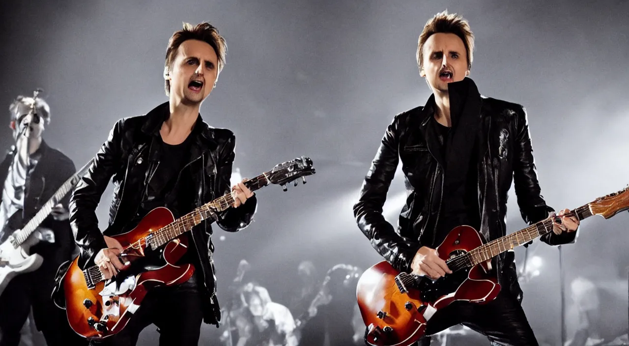 Image similar to matt bellamy playing guitar, 2 0 1 5 live music video, official music video