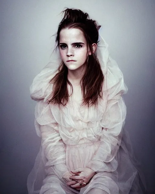 Image similar to emma watson portrait, soft diffused light, bjork aesthetic, translucent, by rineke dijkstra, intricate details, highly detailed, masterpiece,