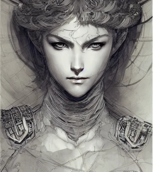 Image similar to portrait of anime woman in armor, pen and ink, intricate line drawings, by craig mullins, ruan jia, kentaro miura, greg rutkowski, loundraw