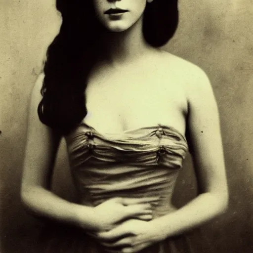 Image similar to tintype photo of lana del rey, by julia margaret cameron 1 8 8 0 s, realistic, body shot, sharp focus, 8 k high definition, insanely detailed, intricate, elegant