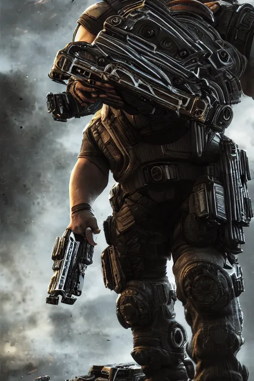 Image similar to Tom Cruise as a Gears of War character, photorealism, half body, HDR ambient background, unreal engine 5, hyperrealistic, highly detailed, XF IQ4, 150MP, 50mm, F1.4, ISO 200, 1/160s, cinematic lights, Adobe Lightroom, photolab, Affinity Photo, PhotoDirector 365, realistic