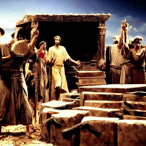 Image similar to cinematic still of the ark of the covenant, Biblical epic movie directed by Steven Spielberg