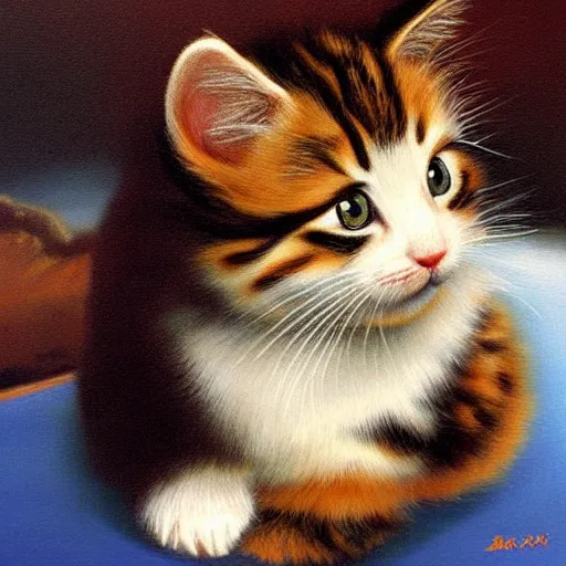 Image similar to bob ross painting of a kitten