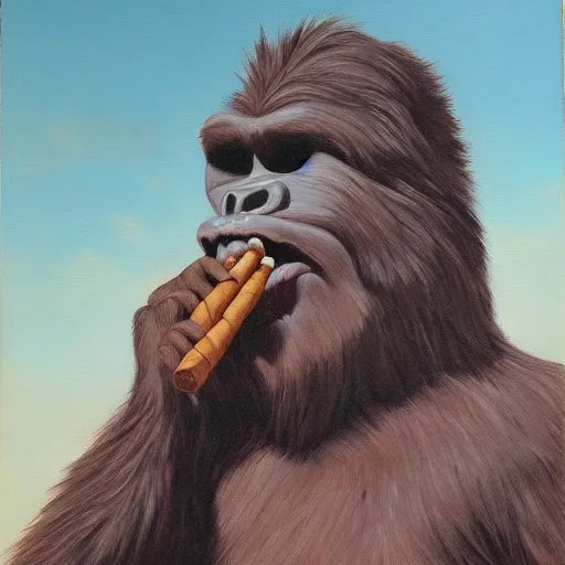 Image similar to bigfoot smoking a cigar, royal portrait, highly detailed, oil painting,