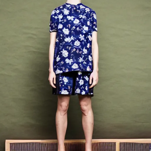 Image similar to brushed loose indigo blue floral motif with negative space inspired by indigo japanese tie dye wgsn trend