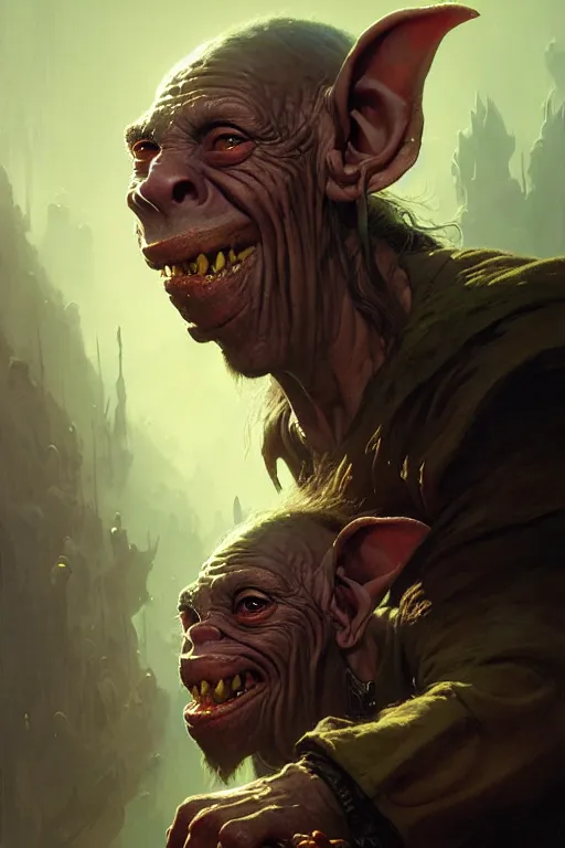 Prompt: elder goblin portrait, by bayard wu, anna podedworna, gaston bussiere, greg rutkowski