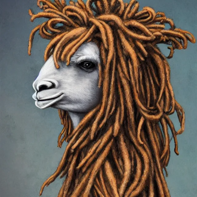 Image similar to llama with dreadlocks, industrial, by mandy jurgens, ernst haeckel, james jean