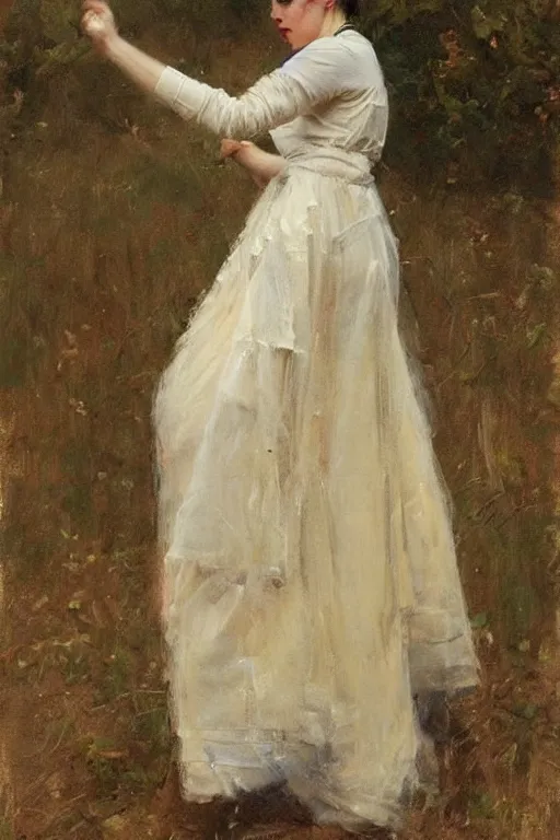 Image similar to Richard Schmid and Jeremy Lipking victorian genre painting full length portrait painting of a young beautiful woman dancer