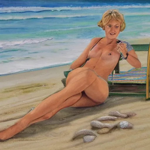 Image similar to A young Judi Bowker relaxing at a beach::highly detailed and intricate, sharp image