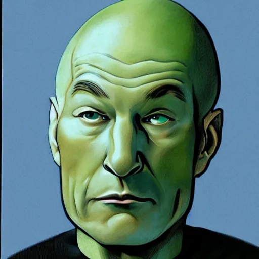 Image similar to a portrait of an avocado or of patrick stewart as jean - luc picard