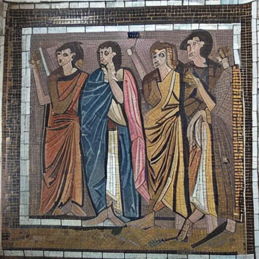 Image similar to an ancient greek mosaic of harry potter