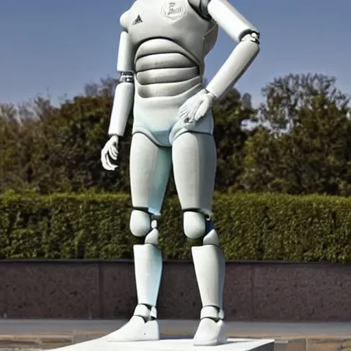 Image similar to a realistic detailed photo of a guy who is an attractive humanoid who is half robot and half humanoid, who is a male android, soccer player timo werner, shiny skin, posing like a statue, blank stare, by the pool, on display, showing off his muscles, humanoid robot, frozen ice statue, made of ice