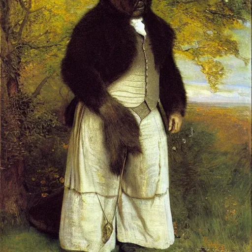 Prompt: oversized grizzly bear as an 1 8 th century nobleman, painted by john everett millais