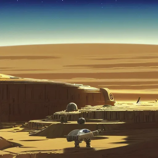 Prompt: a beautiful painting of tatooine in star wars, by ralph mcquarrie, 4 k wallpaper, concept art, illustration, detailed