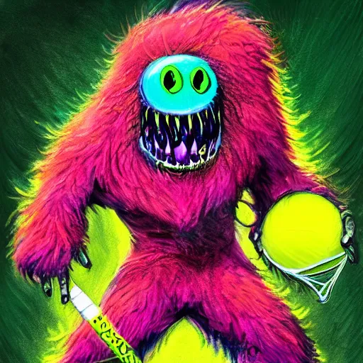 Image similar to a tennis ball monsters, colorful, digital art, fantasy, magic, chalk, trending on artstation, ultra detailed, professional illustration by basil gogos