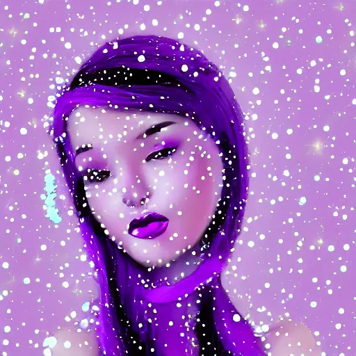 Image similar to Early internet digital art of a girl made out of lavenders. Full of glitter, shiny.