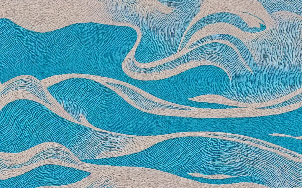 Prompt: a beautiful quiet beach in okinawa, fractal waves. japanese embroidery. retro minimalist art by jean giraud.