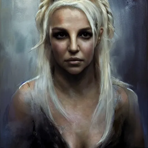 Image similar to britney spears as daenerys targaryen morphed together, hybrid, jeremy mann painting