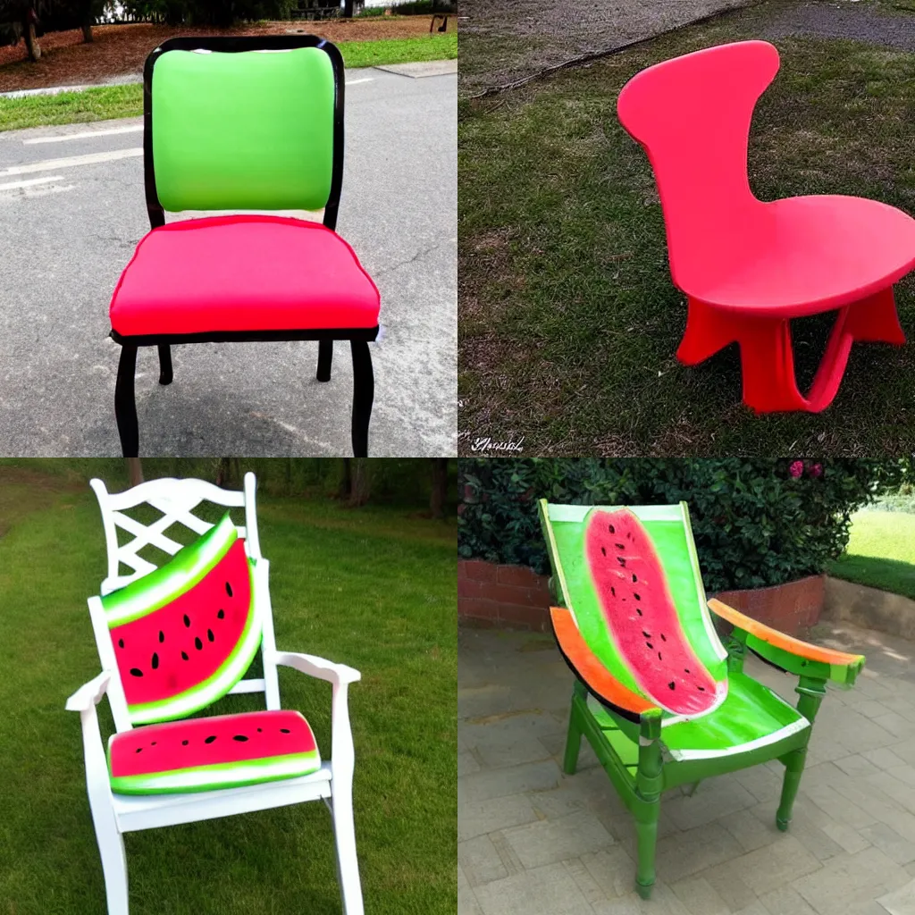 Prompt: A chair made of watermelon