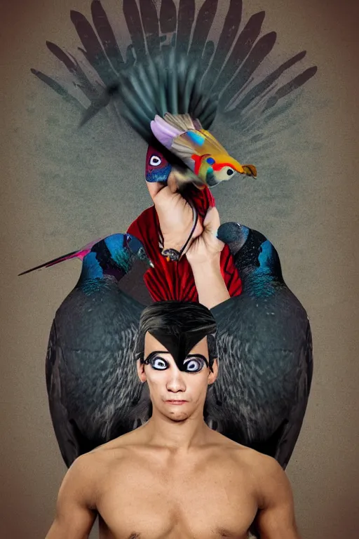 Prompt: a portrait of a pigeon ninja, in the style of david lachapelle