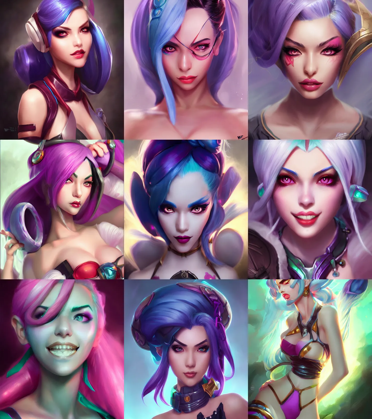 Prompt: portrait Jinx from League of Legends, digital art by WLOP and Artgerm