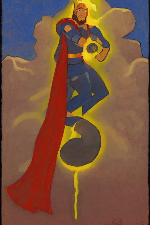 Image similar to thor with hammer, marvel, artwork by nicholas roerich,