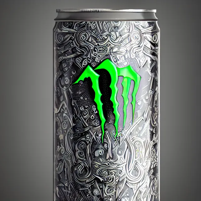 Prompt: aluminian can of monster energy drink, intricate and very very beautiful and elegant, highly detailed, digital painting, artstation, concept art, illustration