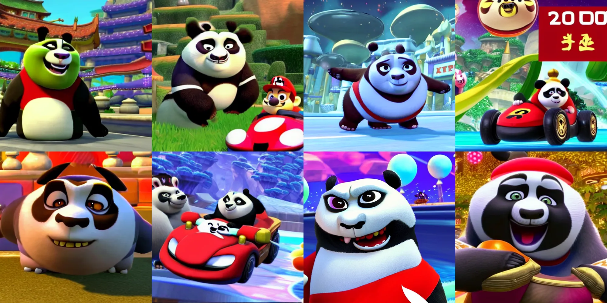 Prompt: Po from Kung Fu Panda in Mario Kart 8 Deluxe