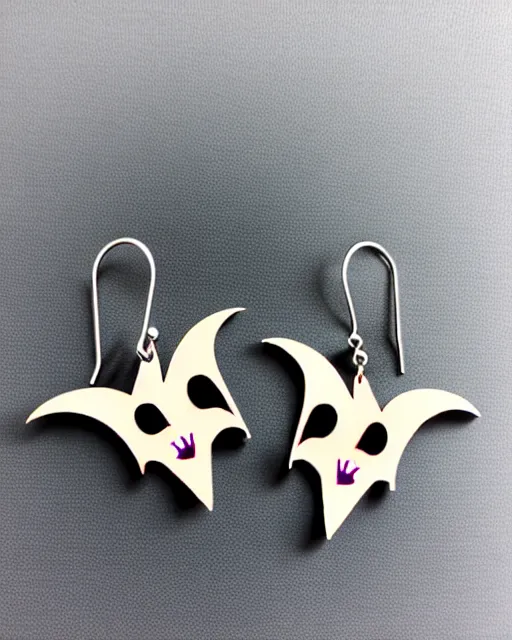 Prompt: spooky cartoon bat, 2 d lasercut earrings,